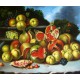 Bodegón con granadas, manzanas, acerolas y uvas en un paisaje de Meléndez