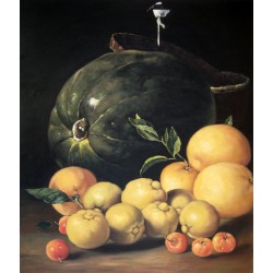 Bodegón con membrillos, melocotones, uvas y melón de Meléndez