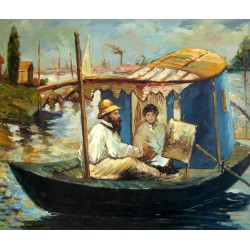 Monet pintando en su barco estudio de Manet